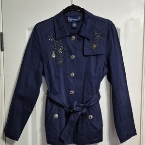 Susan Graver Dark Blue Utility Jacket with Embroidery